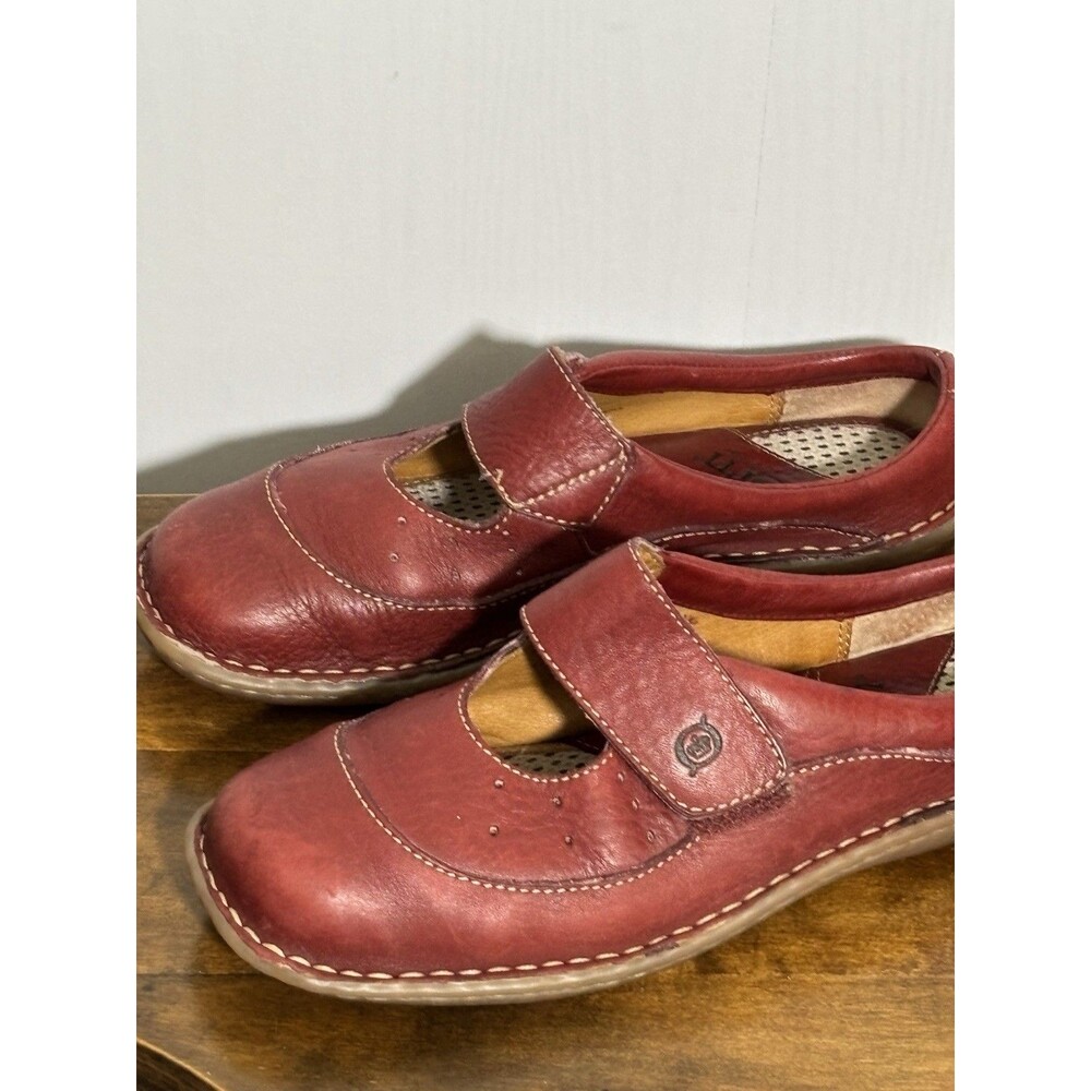 Born Mary Jane Mules Womens 7.5 Red Leather Slip On Shoe 38.5 Wide Strap Comfort - Picture 4 of 14